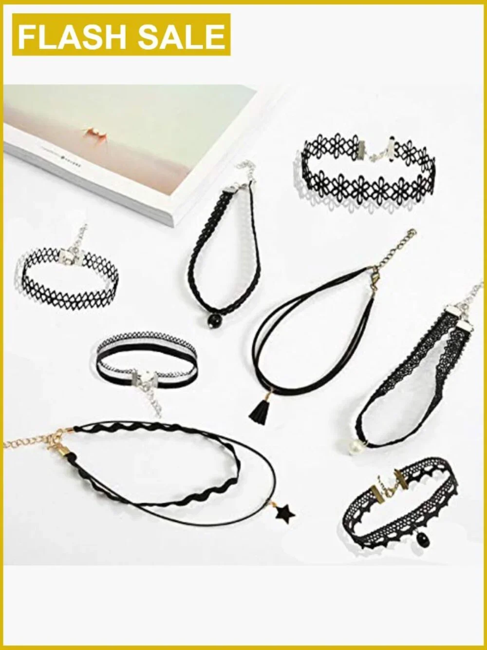8-Piece Kids Choker Necklace Set - Velvet, Lace, Gothic Styles